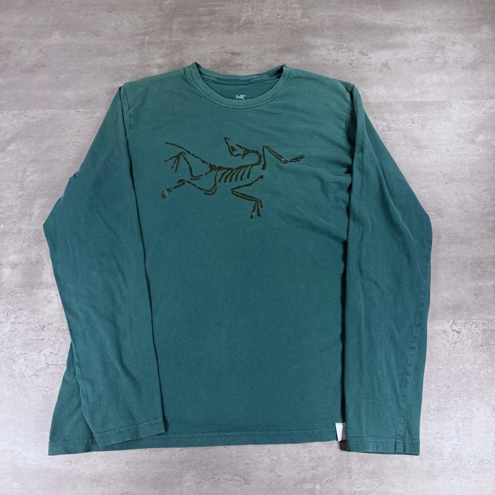 Arc'teryx Long Sleeve T-Shirt Mens Medium Bird Logo Green Graphic EUC